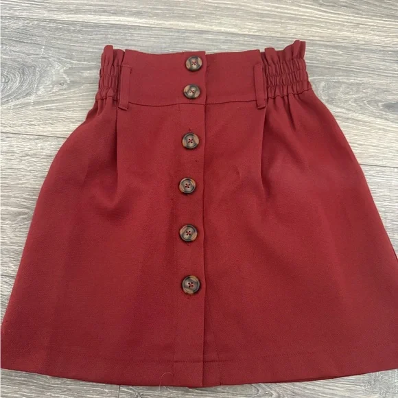 Rust Button Front Mini Skirt - Picture 1 of 7